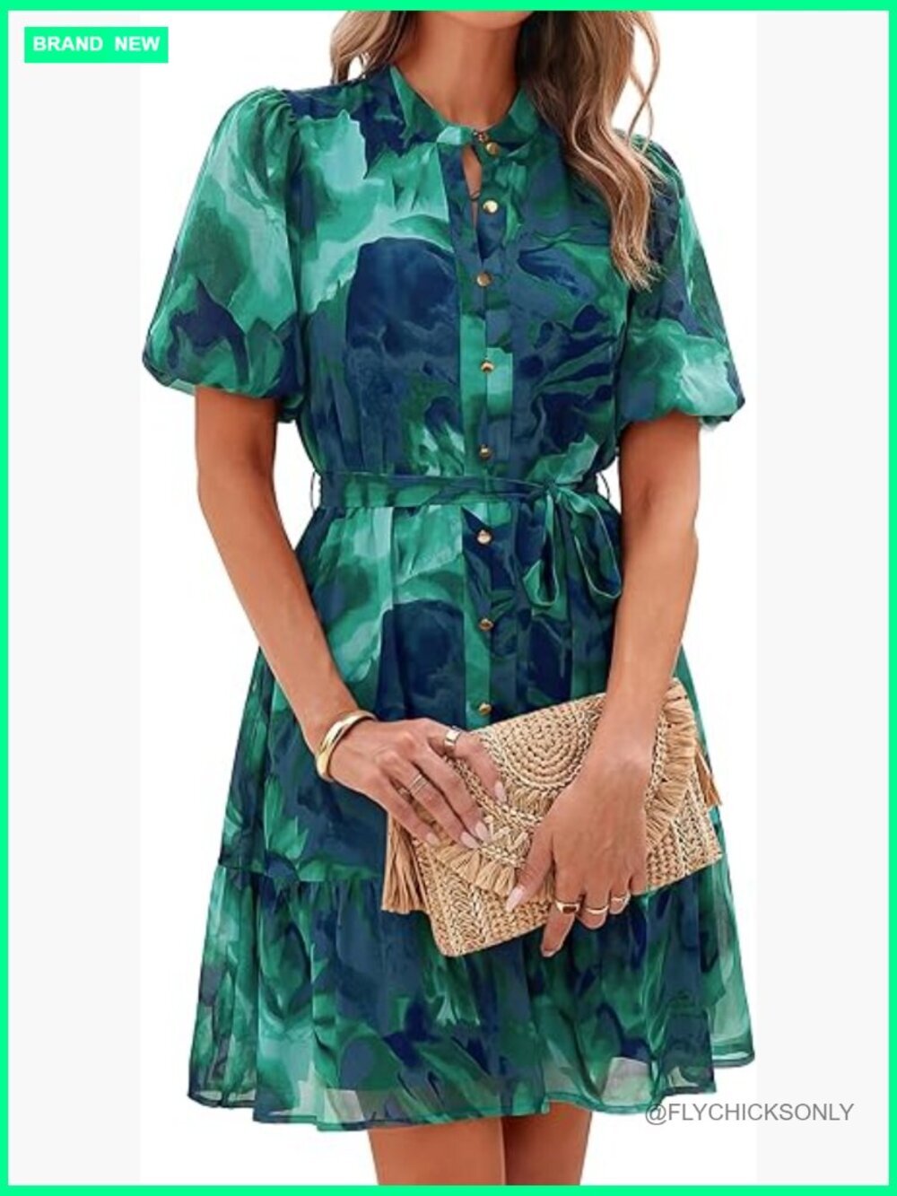 Polyester Chiffon Floral Mini Dress V-Neck Button Down A-Line Tiered Ruffle